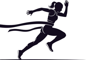Female Runner Silhouette – Flat Vector Sprint Finish Position
