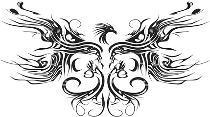 Fototapeta premium Artistic Black and White Tribal Phoenix Design with Flowing Lines