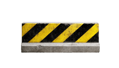 Gray concrete barrier with yellow and black diagonal stripes