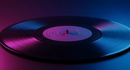Vinyl Record in Blue and Pink Neon Lighting