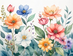 Bright Floral Composition on Minimal White Background