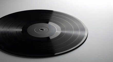 Black Vinyl Record on Gray Background with Shadow