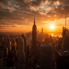 a beautiful golden city at sunset