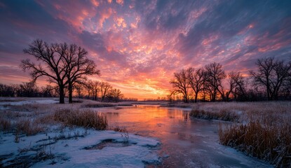 Fototapeta premium Winter sunrise over frozen river