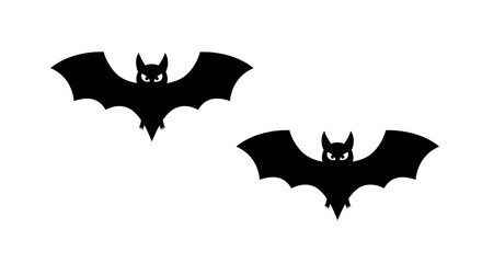 Fototapeta premium Two black bats flying with open wings on white background