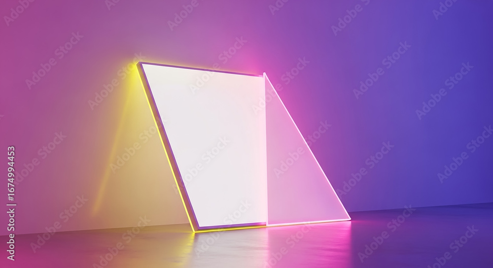 Poster neon lights frame creating vibrant abstract composition
