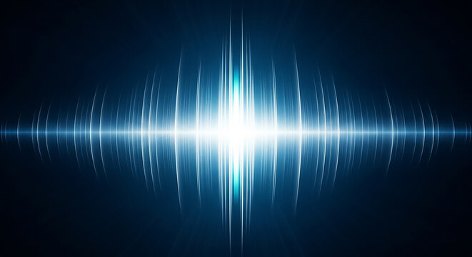 Bright blue soundwave expanding on dark background