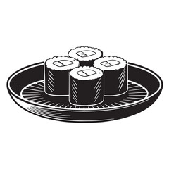Black Sushi Plate Silhouette Vector, High Quality Illustration on White Background