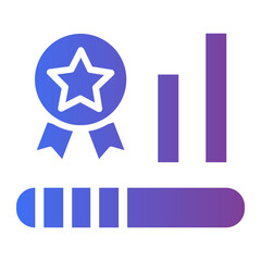 Conceptual icon set representing successful business results with a quality award, data analytics chart, and progress bar