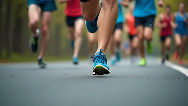 Close-up of a healthy marathon runner's shoes.