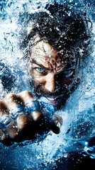 Fototapeta premium Powerful Man Emerging from Water.