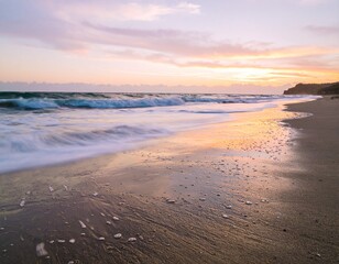 Sunset Beach Waves Reflection