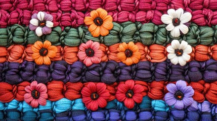 Vibrant Colorful Fabric with Embroidered Flowers