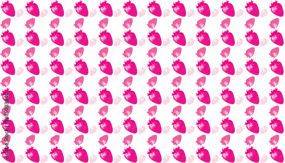 Poster repeating pattern of pink and fuchsia strawberries on a white background for design concepts