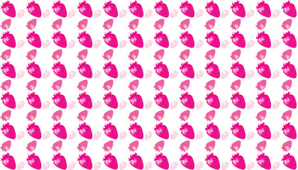 Repeating pattern of pink and fuchsia strawberries on a white background for design concepts