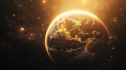 Earth illuminated like a radiant star in the vastness