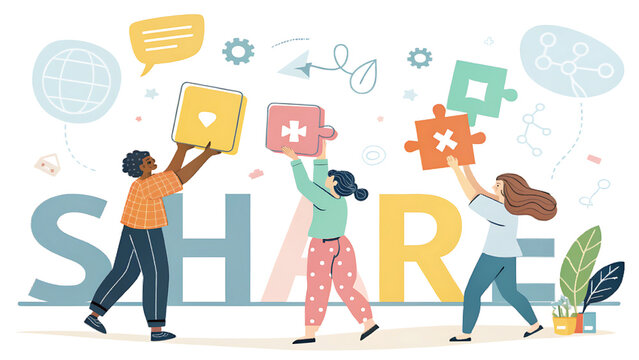 Teamwork and Collaboration Concept with Diverse People Sharing Knowledge and Building Connections in Digital World