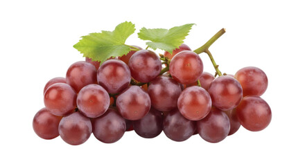 Fototapeta premium Fresh red grapes with green leaves present a vibrant and healthy fruit arrangement on a black background.