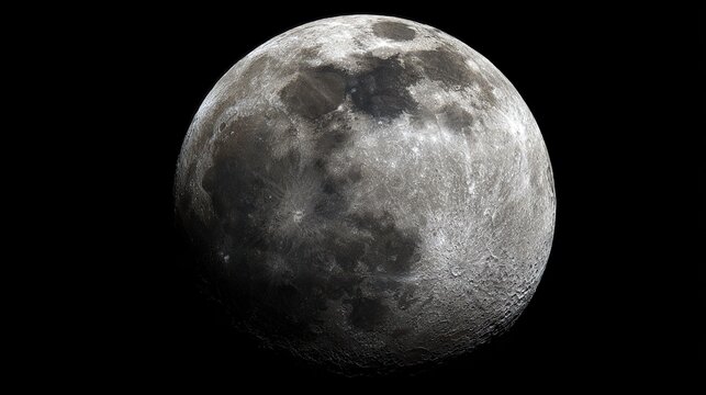 Close-up of the moon against a black background, presenting surreal details and cinematic atmosphere, creates a striking celestial scene for the use of celestial themes.
