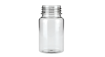 Minimalist clear plastic bottle isolated gracefully against pure black for various liquid product mockups and pharmaceutical concepts.