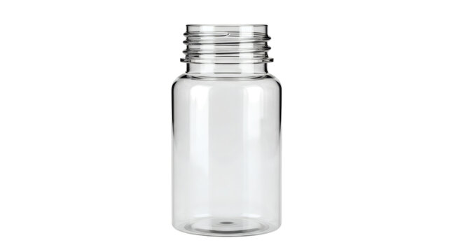 Minimalist clear plastic bottle isolated gracefully against pure black for various liquid product mockups and pharmaceutical concepts.