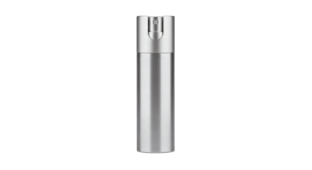 Sleek silver spray bottle on black for product mockup and design presentation against minimalist dark backgrounds