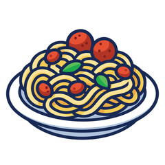Spaghetti Pasta with Meatballs and Tomato Sauce cartoon style Vector Illustration