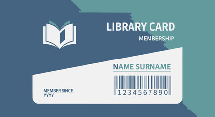 Modern Library Card Design Featuring an Open Book Icon and a Clean Layout for Promoting Library Services and Educational Resources