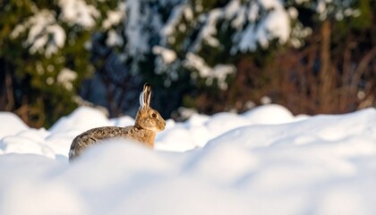 Fototapeta premium Hare blending in snow
