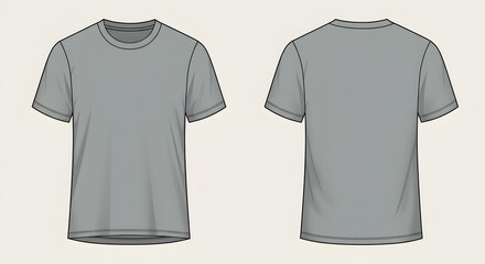 Front and back view illustration of a plain, gray t-shirt design. Blank T Shirt color gray template front and back view on white background. t-shirt