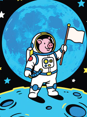 Fototapeta premium funny astronaut pig on the moon Illustrator Artwork design template poster