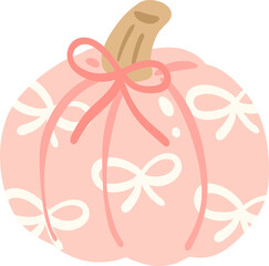 Pastel Pumpkin Clipart, Pink Pumpkin with Bows PNG, Cute Autumn Cottagecore Illustration