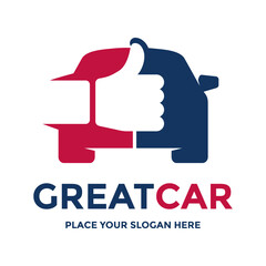 Unique and clever logo featuring a thumb-up gesture integrated into a car shape, great for automotive, vehicle service, or transportation businesses. Bold and modern design.