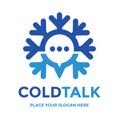 Cold talk logo idea. A snowflake combined with a chat bubble. It represents cool conversations, winter forums, HVAC service feedback, or climate-related news.