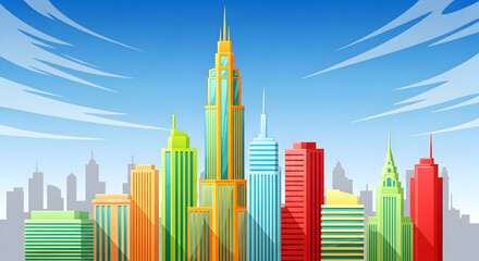 Vibrant Cityscape: A Colorful Cartoon Skyline