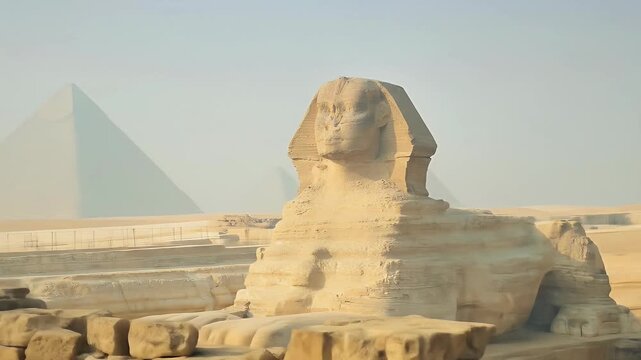 Sphinx and great pyramids at Giza, Cairo, Egypt
