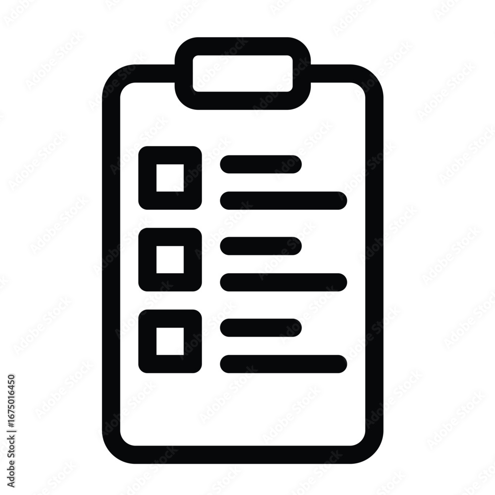 Poster a blackoutlined clipboard icon with three checkboxes and horizontal lines on a white background. edi