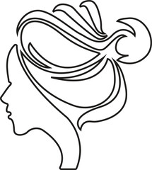 Elegant Woman’s Silhouette with Updo Hairstyle – Stylish Female Profile Vector Illustration