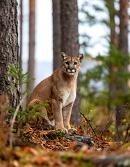 Cougar in autumn forest (2)