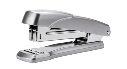 Sleek silver stapler isolated against black background showcasing office supply aesthetic and design principles for maximum impact.