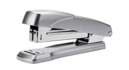 Sleek silver stapler isolated against black background showcasing office supply aesthetic and design principles for maximum impact.