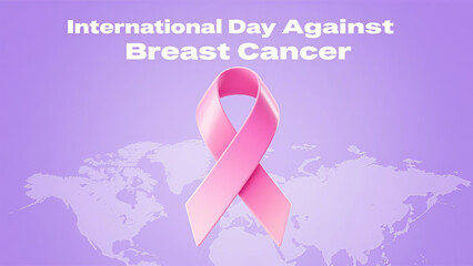 Fototapeta premium The pink ribbon and the world map, the global concern for breast cancer prevention, are used for the propaganda scene of the International Day of breast cancer Prevention. 