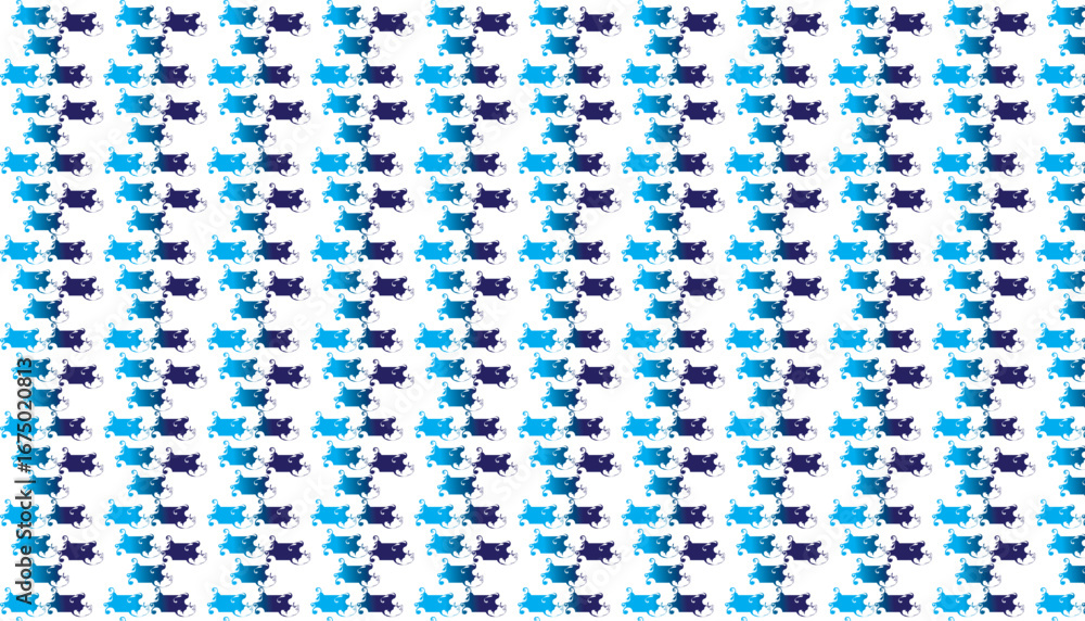 Poster blue abstract repeating pattern of stylized shapes suitable for textile designs and backgrounds