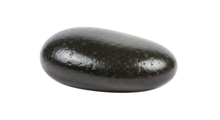 Smooth dark beach pebble with glistening sheen, isolated for design elements and artistic compositions.