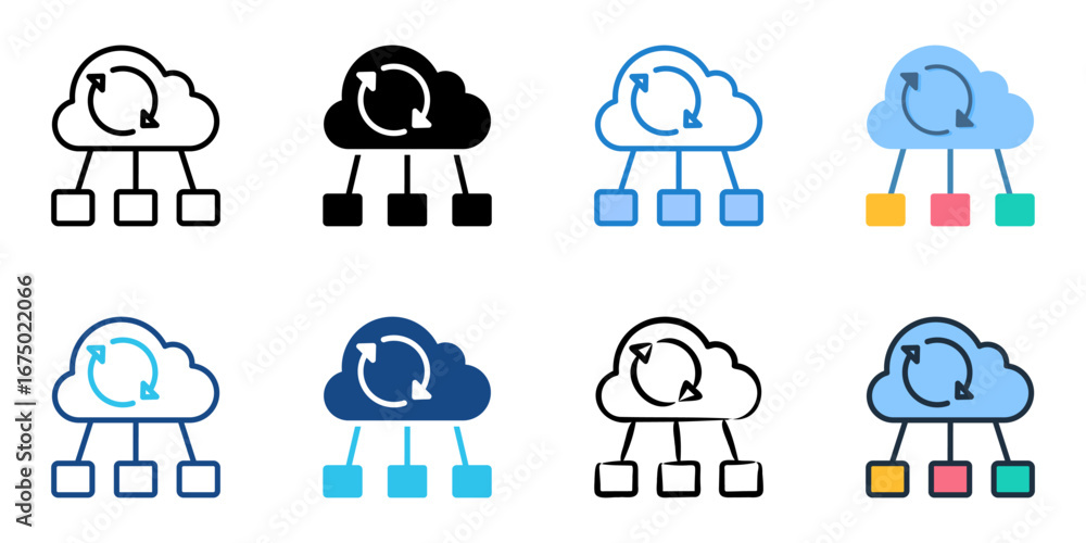Poster cloud computing icon set multiple style collection