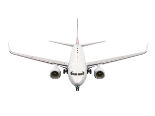 A white airplane flying in the sky.