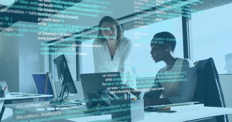 Team lead pointing at monitor triggers developer adjusting code collaborating for software review - Powered by Adobe