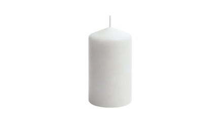 Minimalist white pillar candle standing elegantly alone against a stark black backdrop showcasing its smooth texture.