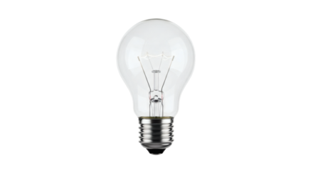 Single clear lightbulb illuminating black background