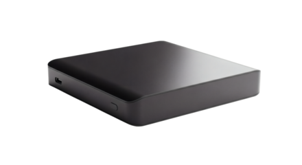 Sleek gray media box isolated perfectly within the expansive dark background showcases minimalist design and contemporary technology